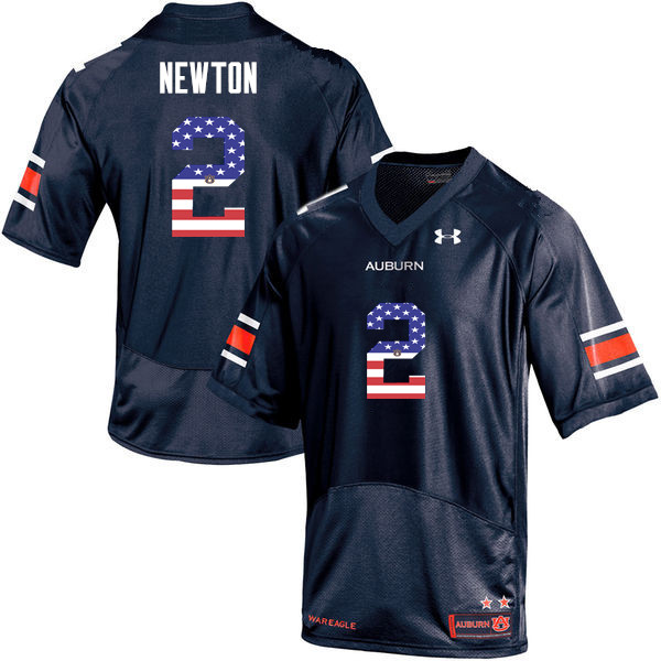 Men's Auburn Tigers #2 Cam Newton USA Flag Fashion Navy College Stitched Football Jersey